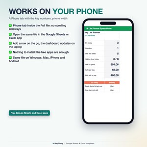 Life Planner Spreadsheet, Budget, Habit Tracker, To Do List, Goals, Weekly Planner (Google Sheets, Excel) imagen 13