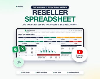 Reseller Spreadsheet, Inventory and Profit Tracker for eBay, Poshmark, Mercari (Google Sheets, Excel)