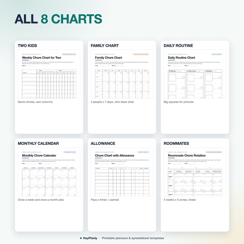 Chore Chart Printable Bundle, Kids and Family Chore Charts, Weekly, Daily Routine, Allowance, Reward Chart (PDF, Google Sheets) image 5