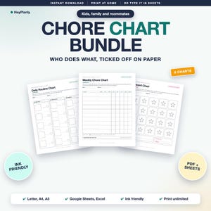 Chore Chart Printable Bundle, Kids and Family Chore Charts, Weekly, Daily Routine, Allowance, Reward Chart (PDF, Google Sheets) image 1