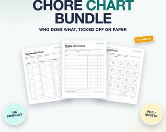 Chore Chart Printable Bundle, Kids and Family Chore Charts, Weekly, Daily Routine, Allowance, Reward Chart (PDF, Google Sheets)