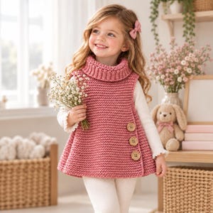 Cozy Friendly Tabard Pattern | Simple Garter Stitch Knitwear | Children's Super Chunky Sweater Tutorial Age 1 - 15 years Toddler Girls