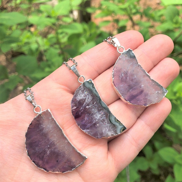 Amethyst Moon Slice Necklace | Amethyst Necklace | Crystal Necklace | Anxiety Relief | Soothing | Depression | Protection | Calming