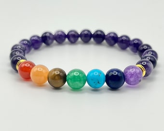 Amethyst Chakra Bracelet – Calming Gemstone Healing Energy Jewelry