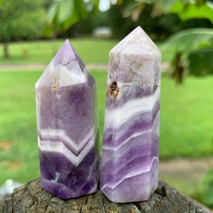 Amethyst Mini Tower Obelisk | Crystal Healing | Polished Amethyst Tower | Metaphysical Stone | Chevron Amethyst Tower | Dream Amethyst Tower