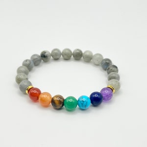 Labradorite Chakra Bracelet 8mm - Yoga Jewelry - Gemstone Jewelry - Energy Bracelet - Chakra Jewelry - Yoga Bracelet - Meditation Bracelet