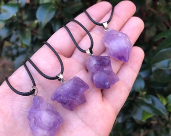 Amethyst Cluster Necklace | Raw Crystal Pendant | Anxiety Relief Calming Stone | Healing Jewelry Gift