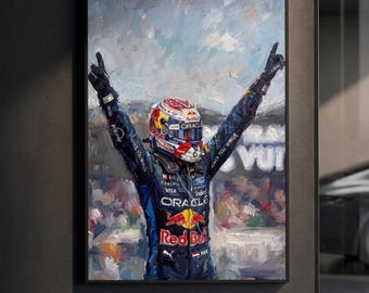 Max Verstappen Poster | Red Bull F1 Victory Celebration Print | Impasto Oil Painting Motorsport Wall Art | Racing Decor | F1 Gift