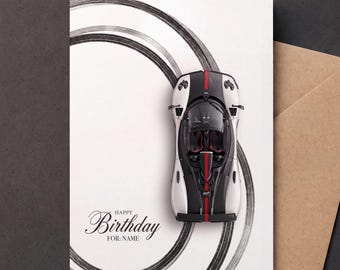 Biglietto d'auguri Pagani Zonda Cinque Roadster / Personalizzabile con nome / Regalo per amanti delle supercar (Biglietto 5x7")