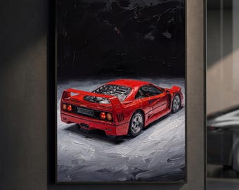 Ferrari F40 Poster | Classic Supercar Print | Impasto Oil Painting Automotive Wall Art | Vintage Ferrari Decor | Car Enthusiast Gift