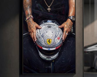 Affiche du casque diamant de Lewis Hamilton | Bijoux de luxe F1 | Peinture à l'huile impasto | Décoration murale sport automobile | Décoration hip-hop racing | Cadeau