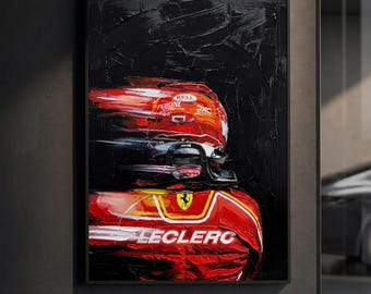 Charles Leclerc Motion Blur Poster | Ferrari F1 Action Print | Impasto Oil Painting Motorsport Wall Art | Dynamic Racing Decor | Gift