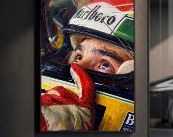 Affiche gros plan des yeux d'Ayrton Senna | Impression classique du cockpit de F1 | Peinture à l'huile impasto | Décoration murale sport automobile | Décoration vintage course automobile | Cadeau