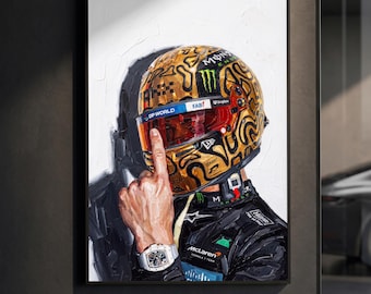 Affiche du casque doré de Lando Norris | Impression McLaren F1 | Peinture à l'huile impasto | Décoration murale sport automobile | Décoration de luxe pour les fans de F1 | Cadeau pour les fans de F1