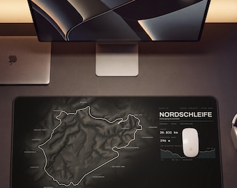 Tappetino da scrivania Nordschleife, mappa del circuito del Nürburgring, grafica del tracciato, tappetino per mouse da corsa, regalo per appassionati di sport motoristici, accessorio da scrivania