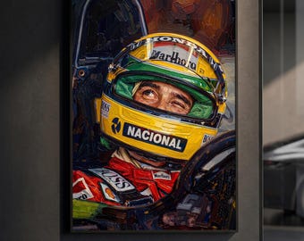 Affiche du cockpit d'Ayrton Senna | Portrait classique d'un pilote de F1 | Peinture à l'huile en impasto | Décoration murale sport automobile | Décoration vintage course automobile | Cadeau