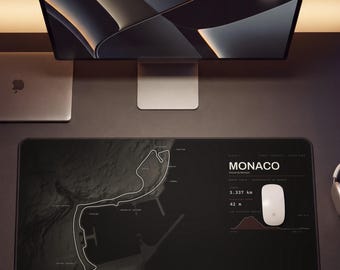 Tappetino da scrivania di Monaco, mappa del circuito di Monaco, grafica del tracciato di F1, tappetino per mouse da corsa, regalo a tema motorsport, accessorio da scrivania