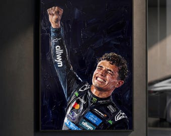 Lando Norris Poster | McLaren F1 Celebration Print | Impasto Oil Painting Motorsport Wall Art | Victory Racing Decor | F1 Fan Gift
