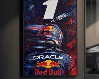 Max Verstappen Number 1 Poster | Red Bull F1 Champion Print | Impasto Oil Painting Motorsport Wall Art | Racing Decor | F1 Fan Gift
