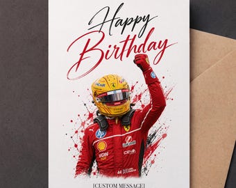 Biglietto d'auguri di compleanno di Lewis Hamilton F1 / Messaggio personalizzato / Regalo per appassionati di Formula 1 (Biglietto 5x7")