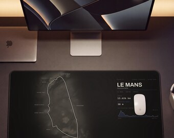 Tappetino da scrivania Le Mans, mappa del circuito di Le Mans, grafica del tracciato di gara di durata, tappetino per mouse da corsa, regalo per appassionati di sport motoristici, accessorio da scrivania