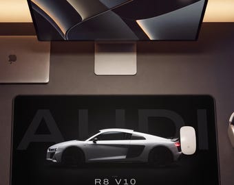 Tappetino da scrivania Audi R8 V10 / Tappetino per mouse da gioco di grandi dimensioni / Regalo per appassionati di supercar
