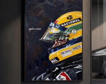 Ayrton Senna Signature Helmet Poster | McLaren Honda F1 Print | Impasto Oil Painting Motorsport Wall Art | Collector Racing Decor | Gift