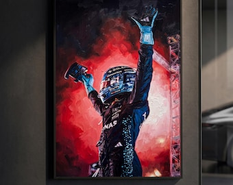 George Russell Poster | Mercedes F1 Celebration Print | Impasto Oil Painting Motorsport Wall Art | Silver Arrows Decor | F1 Fan Gift