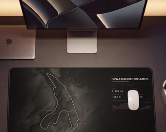 Tappetino da scrivania Spa Francorchamps, mappa del circuito di Spa, grafica del tracciato di F1, tappetino per mouse da corsa, regalo a tema motorsport, accessorio da scrivania