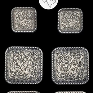 Set di 6 - Set di selle Florid concho quadrato ant argento (1/1.5)