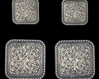 New Par Hansen Western Gear Chcago Screw Back Conchos Square Engraved