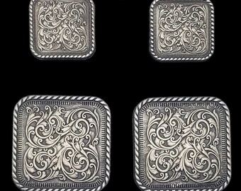 Set of 6 - Saddle set Florid square concho ant silver (1/1.5)