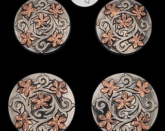 Set of 6 - Wildflower Saddle Concho set Antique nickel and copper