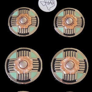 6er Set - Pecos Flower Sattel Concho Set Nickel, Kupfer, Messing und Türkis Emaille