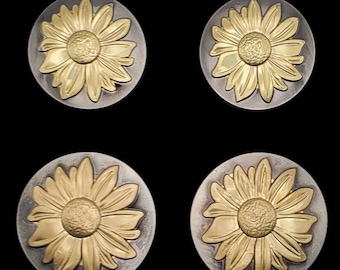 Set of 6 - Golden flower Saddle Concho set Antique nickel and brass
