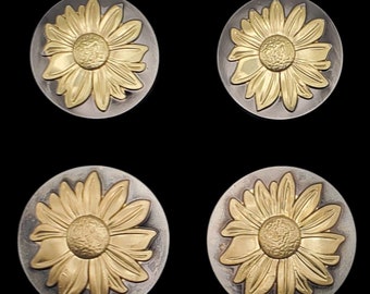 Set of 6 - Golden flower Saddle Concho set Antique nickel and brass