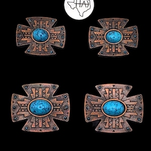 6er Set Santa Cruz Sattel Concho Set antik Kupfer und Türkis Cabochons