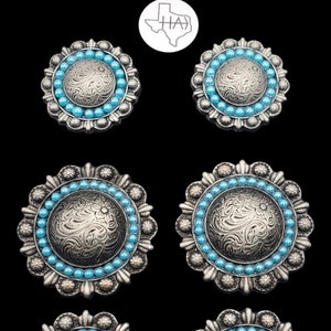 6er Set - Saddle Concho set AEP Türkis Cabochons (1-1/4,1-5/8)