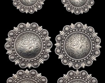 Set van 6 - Zadelset concho's met antiek sterling TexHAs Berrys (1,25/1,75)