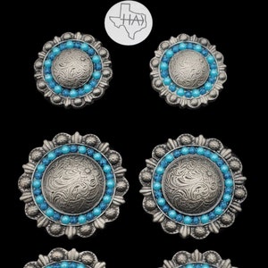 6er Set - Sattel Concho Set Dark Turquoise und Pearlized Turquoise Cabs (1.25/1-5/8)