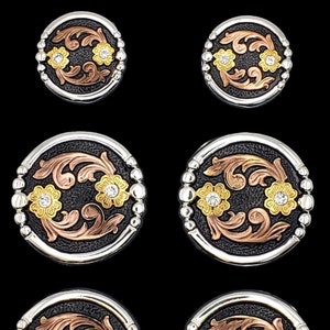 Set of 6 - Saddle Concho set Tri-Color Western Rose