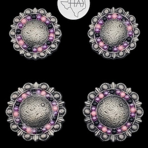 6er Set - Saddle Concho Set Lila, Schwarz und Pink Cabochons