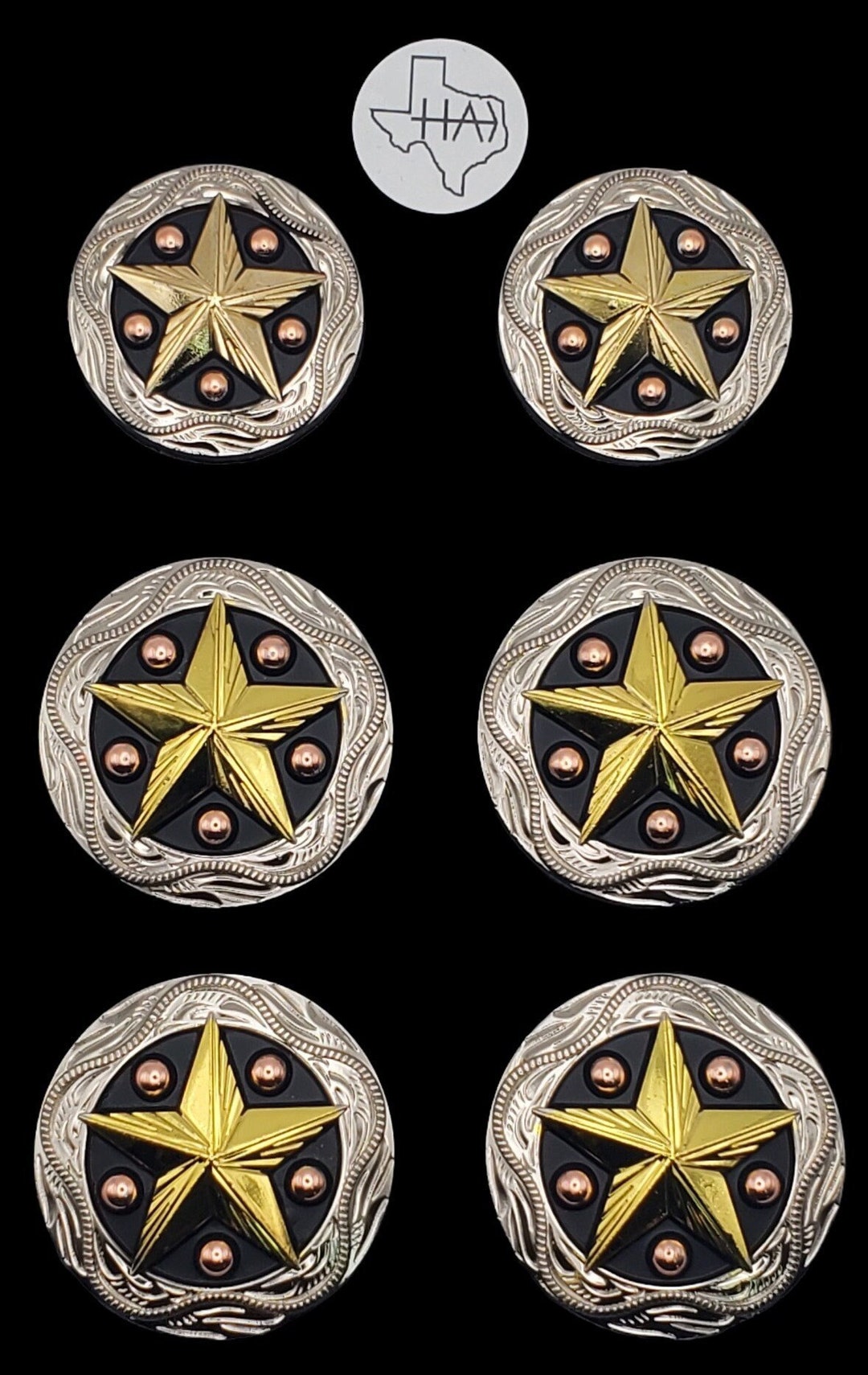 COLONISTA × NATAL CONPE10 ND ver. Set of 6 - Saddle Concho Set Nickel, Copper, Brass Star and