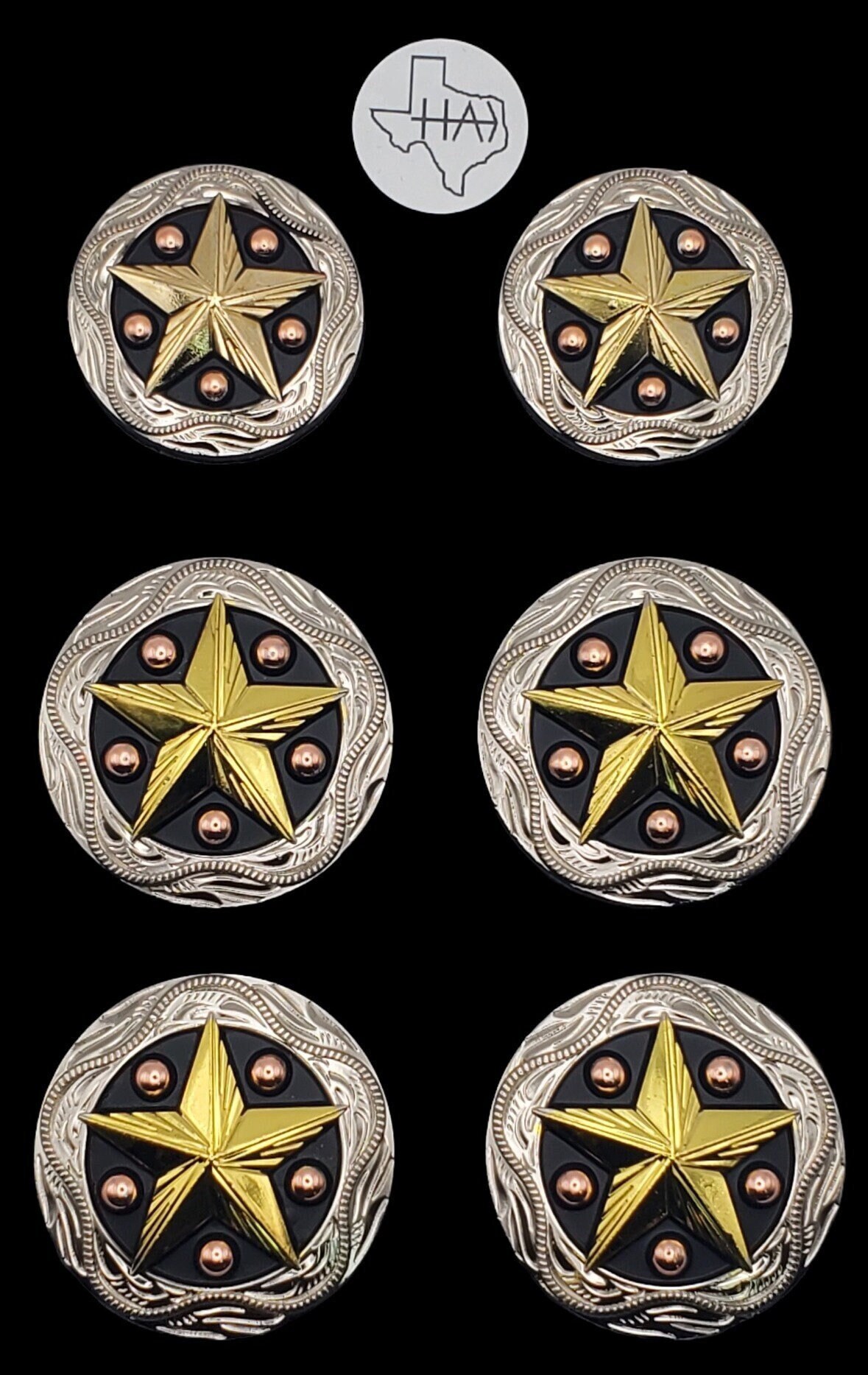 【半額】 of Set 6 and Star Brass Copper, Nickel, Set Concho Saddle - ライト・ランタン