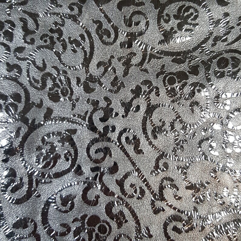 Floral Print Metallic Gold Leather
