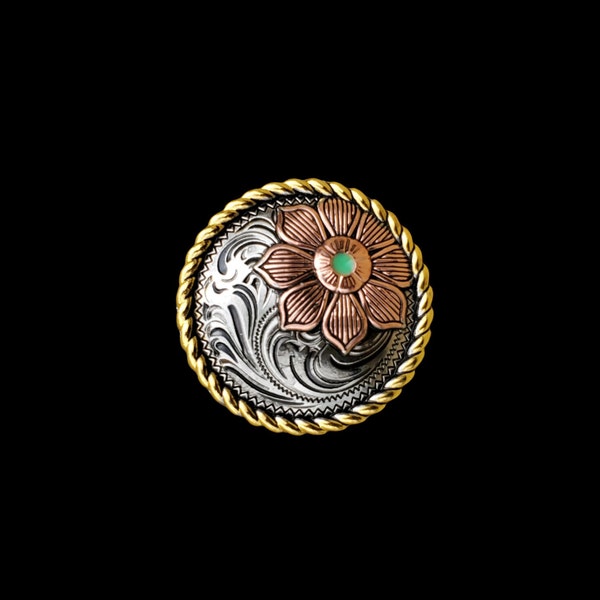 1" Floral Rope Edge Tri-Color Screw-back Concho