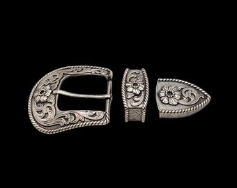 Juego de hebillas Frisco de 3 piezas de 1-1/2" con baño de plata antigua