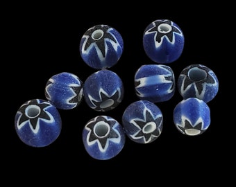 Cobalt blue/White Glass Chevron Beads