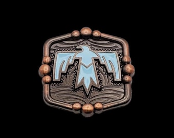 1-1/4" Turquoise enameled thunderbird on an ANP/ACP plated screwback concho