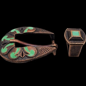 3/4 "Schnalle und Halter von San Marcos Antikes Kupfer mit Türkis Emaille überzogen